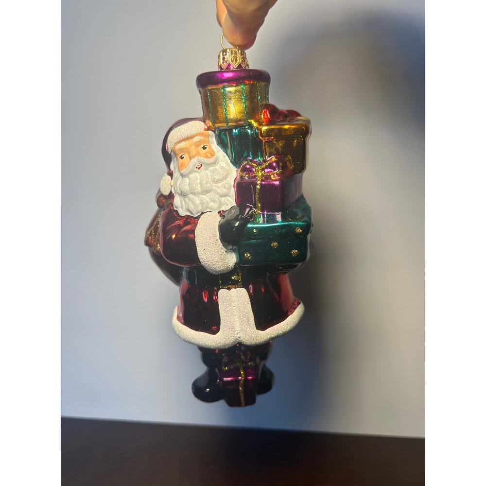 Glassware Art Studio Santa with Gifts Glass Christmas Ornament Made in Poland